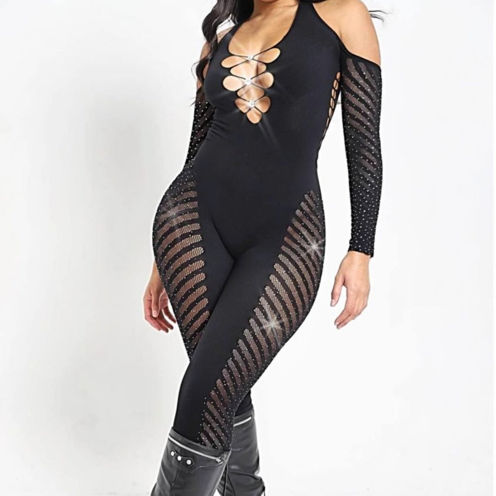 Mesh Rhinestone Jumpsuit